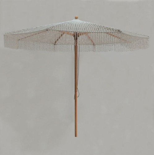 ΟΜΠΡΕΛΑ Ξύλινη - Οξιά 250x250cm, Πλεκτό Μακραμέ Μπεζ Μπεζ-Tortora-Sand-Cappuccino