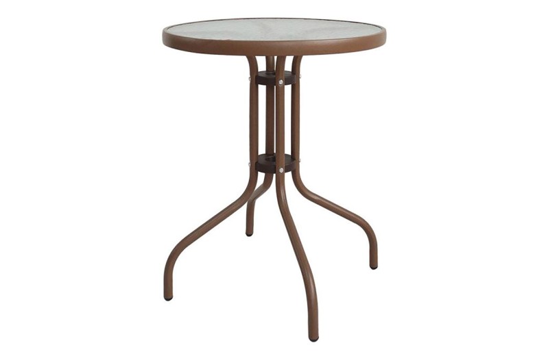 BALENO Τραπέζι Κήπου - Βεράντας, Μέταλλο Βαφή Καφέ, Γυαλί Tempered