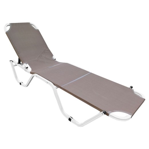 CRETA Ξαπλώστρα Αλουμινίου Άσπρο, Textilene Cappuccino, Στοιβαζόμενη Άσπρο