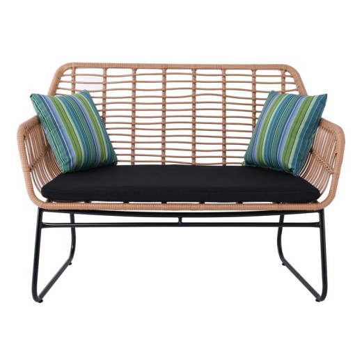 SALSA Καναπές Κήπου 2Θέσιος Μέταλλο Βαφή Μαύρο, Wicker Φυσικό, Μαξιλάρι Μαύρο Μαύρο
