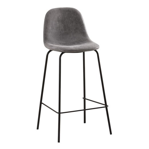 CELINA Σκαμπό BAR με Πλάτη, Μέταλλο Βαφή Μαύρο, Ύφασμα Suede Απόχρωση Γκρι Γκρι