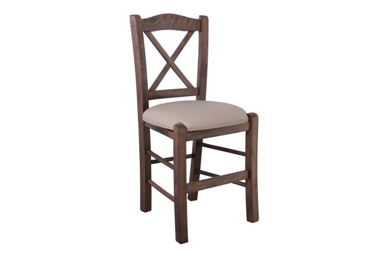 METRO Καρέκλα Οξιά Βαφή Εμποτισμού Καρυδί, Κάθισμα Pu Cappuccino Καρυδί