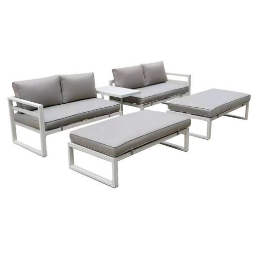 ORBEA Set Καθιστικό Κήπου ALU Άσπρο, Καναπές 4Θ+2 Πάγκοι+ Τραπέζι, Μαξιλάρι Μπεζ Άσπρο