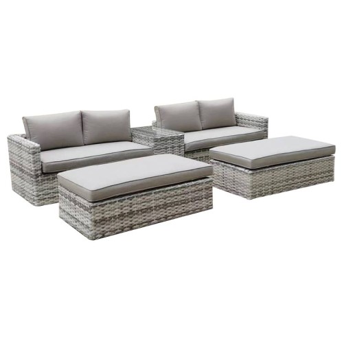 ASCOT Set Wicker Alu, Καναπές 4Θέσιος+2 σκαμπό+Τραπεζάκι, Wicker Grey White,  Μαξιλ.Μπεζ Γκρι