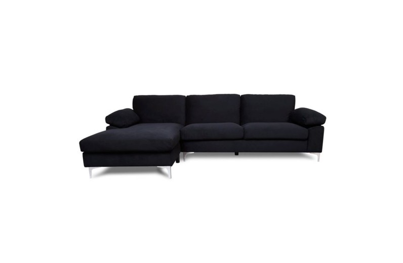 ALEX Καναπές Σαλονιού Καθιστικού Δεξιά Γωνία, Ύφασμα Μαύρο Velure