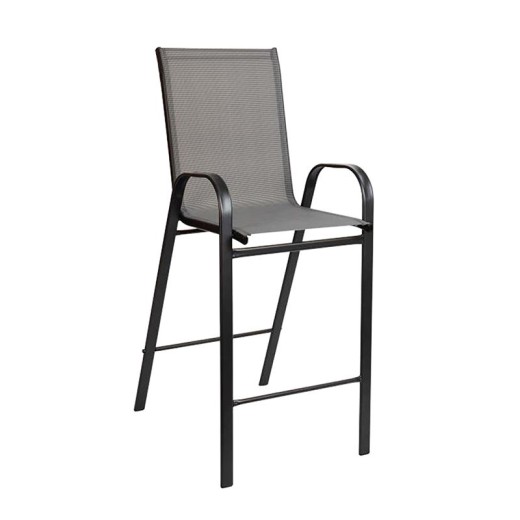 RIO Σκαμπό Bar, Μέταλλο Βαφή Ανθρακί, Textilene Γκρι, Στοιβαζόμενο Ανθρακί