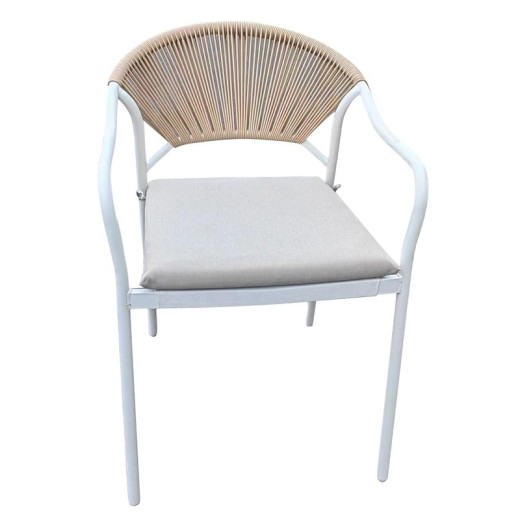 MOLLY Πολυθρόνα Βεράντας-Κήπου Μέταλλο Βαφή Άσπρο, Wicker Φυσικό, Μαξιλάρι Εκρού Άσπρο