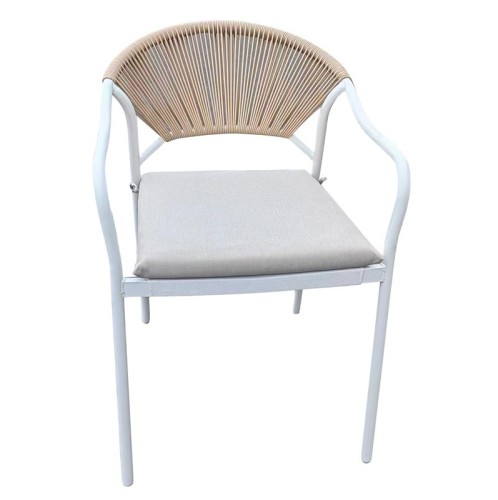 MOLLY Πολυθρόνα Βεράντας-Κήπου Μέταλλο Βαφή Άσπρο, Wicker Φυσικό, Μαξιλάρι Εκρού Άσπρο