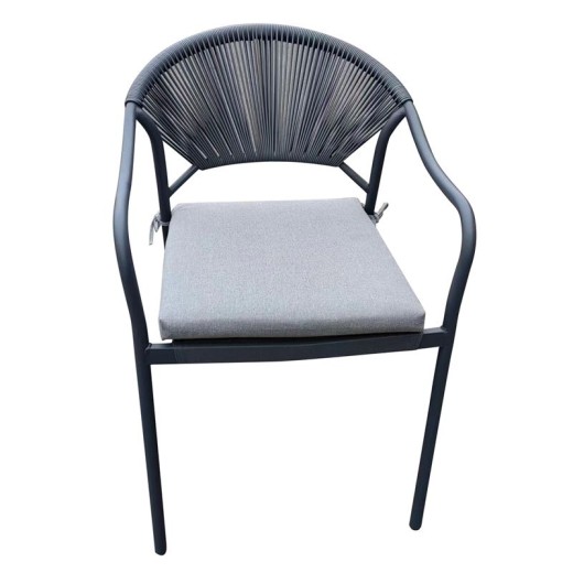 MOLLY Πολυθρόνα Βεράντας-Κήπου Μέταλλο Βαφή Ανθρακί, Wicker Γκρι, Μαξιλάρι Γκρι Ανθρακί