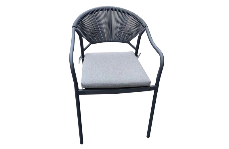 MOLLY Πολυθρόνα Βεράντας-Κήπου Μέταλλο Βαφή Ανθρακί, Wicker Γκρι, Μαξιλάρι Γκρι Ανθρακί