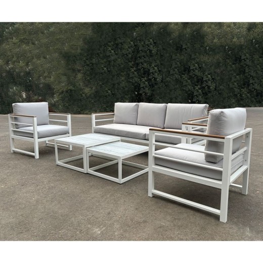 MARILIAN Set Σαλόνι Κήπου, 5τεμ, Μέταλλο Βαφή Άσπρο, Μαξιλάρια Γκρι Άσπρο