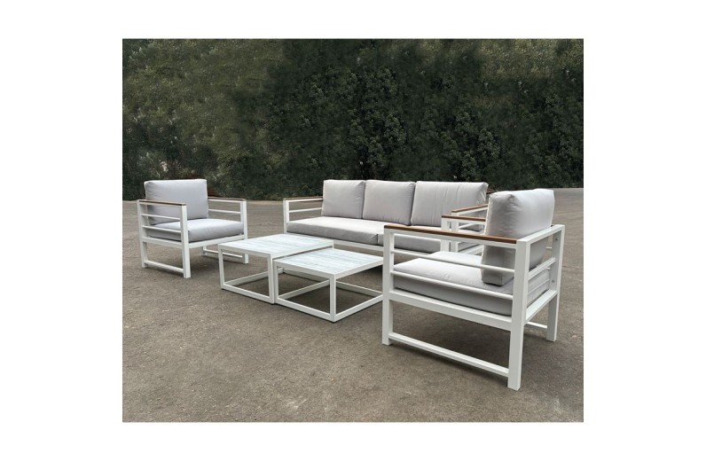 MARILIAN Set Σαλόνι Κήπου, 5τεμ, Μέταλλο Βαφή Άσπρο, Μαξιλάρια Γκρι Άσπρο