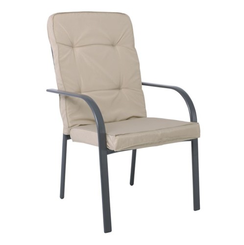 ASTOR Πολυθρόνα Κήπου - Βεράντας, Μέταλλο Βαφή Ανθρακί, Μαξιλάρι Μπεζ Ανθρακί