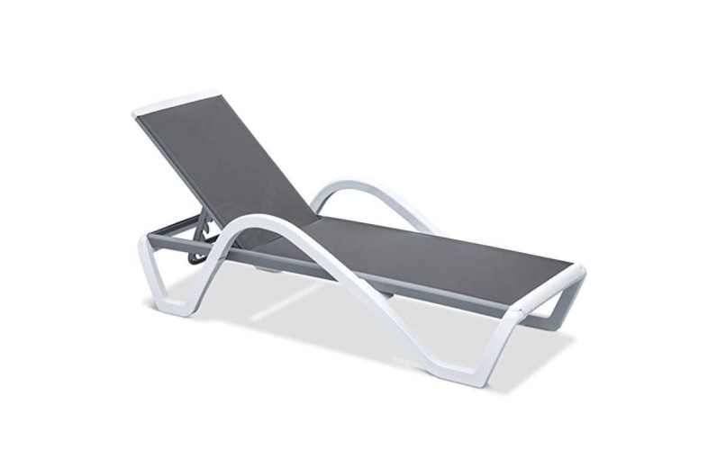 SUMMER K/D Ξαπλώστρα με μπράτσα Αλουμίνιο Ανθρακί, PP Άσπρο - Textilene Γκρι Άσπρο