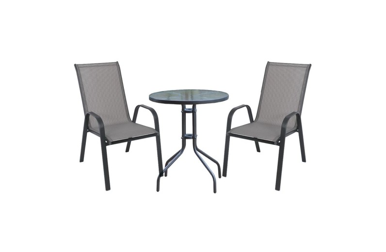 RIO Set Κήπου - Βεράντας: Τραπέζι + 2 Πολυθρόνες Μέταλλο Βαφή Ανθρακί, Textilene Γκρι Ανθρακί