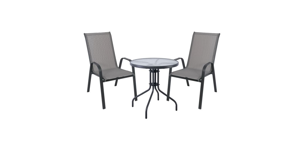 RIO Set Κήπου - Βεράντας: Τραπέζι + 2 Πολυθρόνες Μέταλλο Βαφή Ανθρακί, Textilene Γκρι Ανθρακί