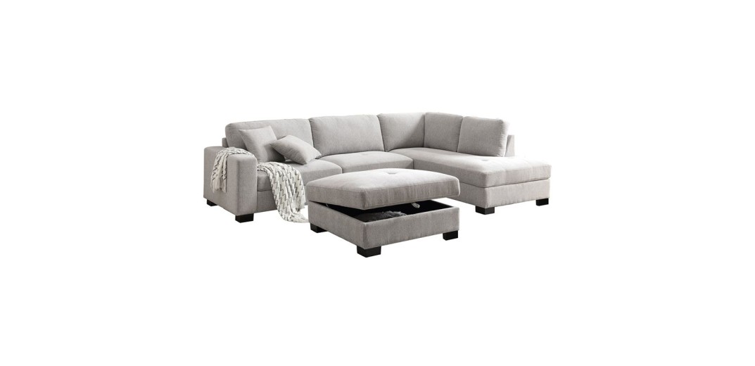 DORNO Καναπές Σαλονιού Αριστερή Γωνία με Αποθηκευτικό Σκαμπό, Ύφασμα Γκρι