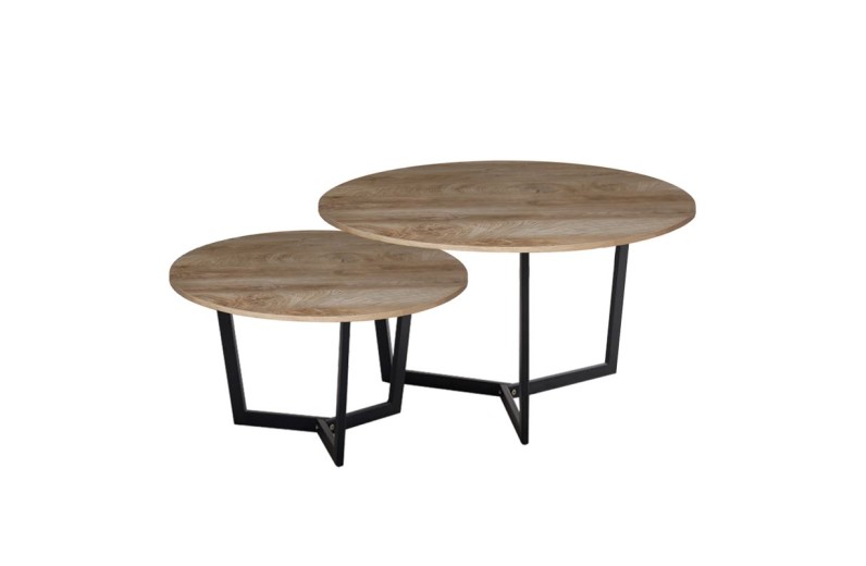 TEDDY Set-2 Τραπεζάκια Σαλονιού-Καθιστικού, Μέταλλο Μαύρο, Απόχρωση Καρυδί