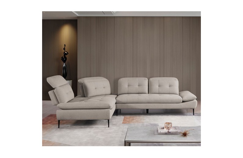 SELBY Καναπές Σαλονιού Δεξιά Γωνία, Ανακλινόμενα Κεφαλάρια, Ύφασμα Μπεζ Μπεζ-Tortora-Sand-Cappuccino