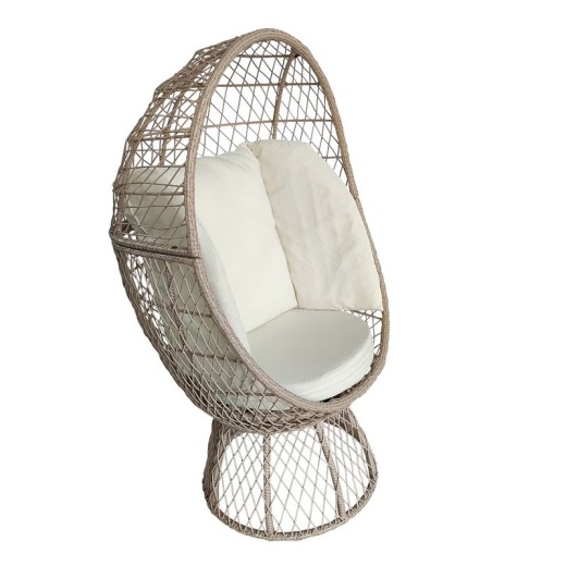CROWN Πολυθρόνα Egg, Wicker Μπεζ, Μαξιλάρι Άσπρο Μπεζ-Tortora-Sand-Cappuccino