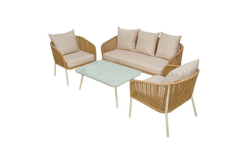 SALSA Rope Set Σαλόνι Κήπου ALU, Απόχρωση Μπεζ-Εκρού: Τραπέζι+2 Θέσιος+2 Πολυθρόνες