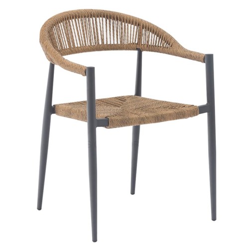 MADY Πολυθρόνα Βεράντας-Κήπου ALU Ανθρακί, Rope Wicker Φυσικό, Στοιβαζόμενη Ανθρακί