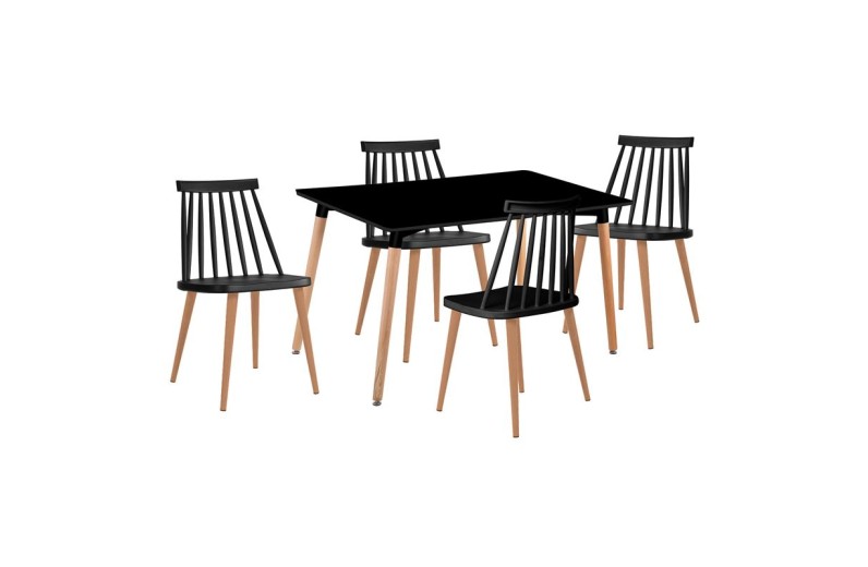 LAVIDA-ART Τραπεζαρία: Τραπέζι 120x80 Οξιά/MDF + 4 Καρέκλες Μέταλλο Βαφή Φυσικό PP Μαύρο Μαύρο