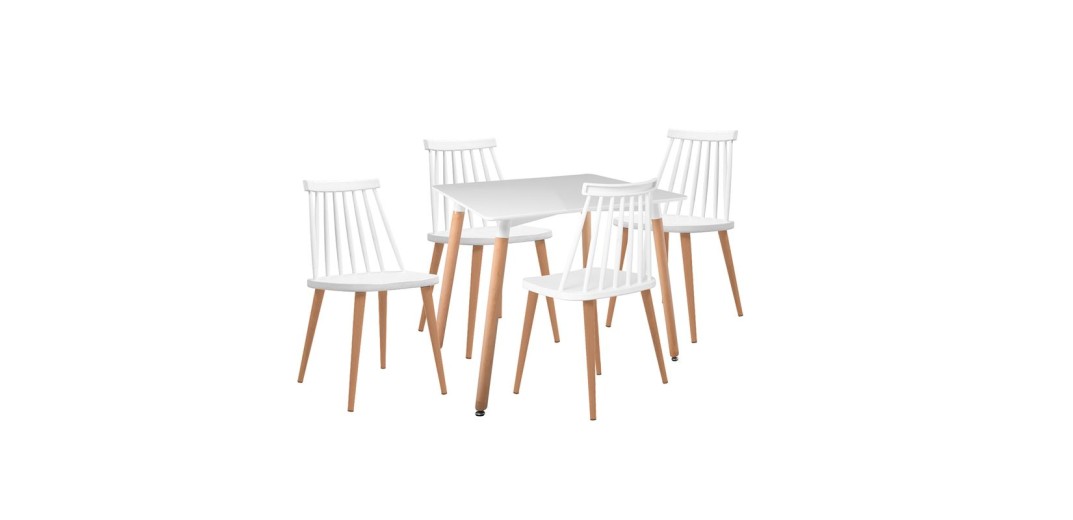 LAVIDA-ART Τραπεζαρία: Τραπέζι 80x80 Οξιά/MDF + 4 Καρέκλες Μέταλλο Βαφή Φυσικό PP Άσπρο Άσπρο