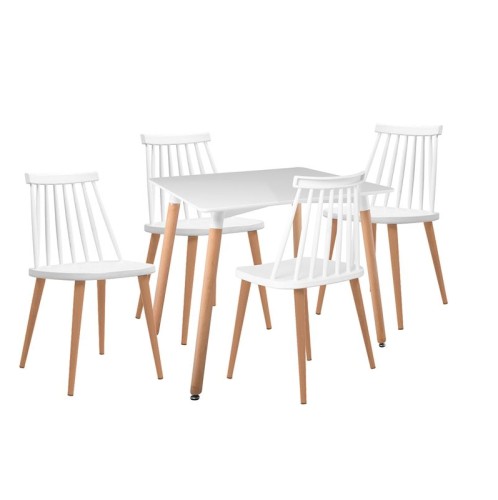 LAVIDA-ART Τραπεζαρία: Τραπέζι 80x80 Οξιά/MDF + 4 Καρέκλες Μέταλλο Βαφή Φυσικό PP Άσπρο Άσπρο