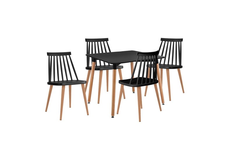 LAVIDA-ART Τραπεζαρία: Τραπέζι 80x80 Οξιά/MDF + 4 Καρέκλες Μέταλλο Βαφή Φυσικό PP Μαύρο Μαύρο
