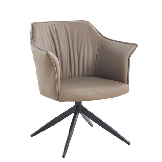 EVELYN Πολυθρόνα Περιστρεφόμενη, Μέταλλο Βαφή Μαύρο, Pu Cappuccino Μαύρο