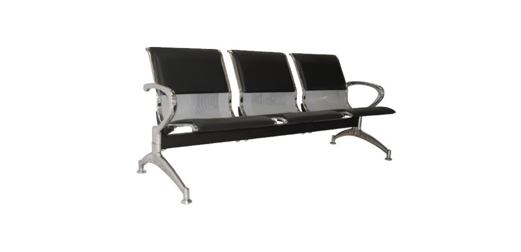 Κάθισμα Αναμονής - Υποδοχής 3 Θέσεων, Μέταλλο Χρώμιο PVC Μαύρο Μαύρο