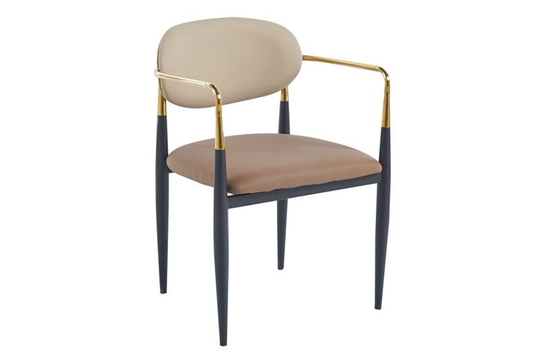 OLIVE Πολυθρόνα Μέταλλο Βαφή Μαύρο-Gold, Pu Μπεζ-Cappuccino Μαύρο
