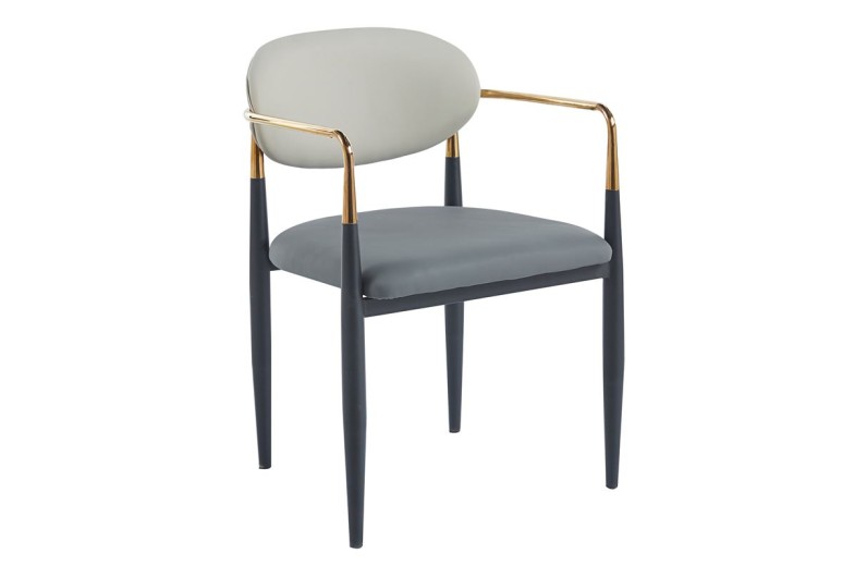 OLIVE Πολυθρόνα Μέταλλο Βαφή Μαύρο-Gold, Pu Ανοιχτό Γκρι-Σκούρο Γκρι Γκρι