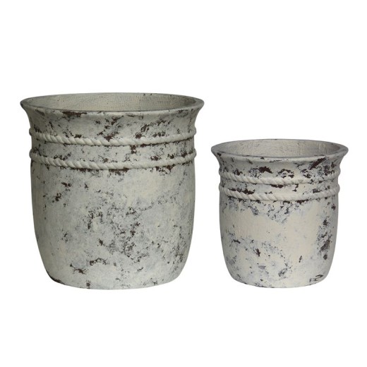 FLOWER POT-15 Set 2 τεμαχίων, Cement Απόχρωση Antique White Εκρού
