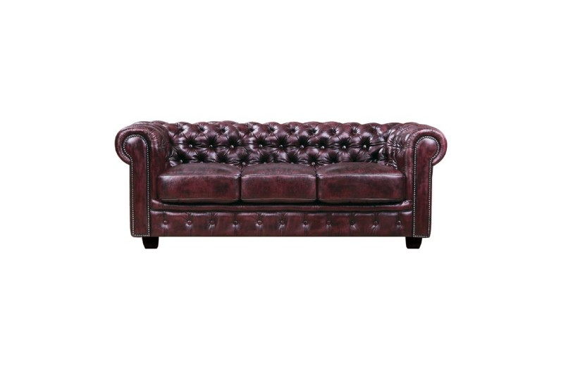CHESTERFIELD Birmingham Καναπές 3Θέσιος Σαλονιού Καθιστικού, Δέρμα Antique Red Κόκκινο