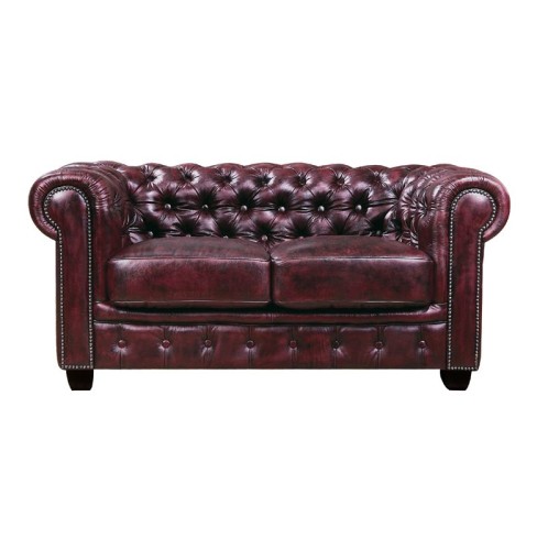 CHESTERFIELD Birmingham Καναπές 2Θέσιος Σαλονιού Καθιστικού, Δέρμα Antique Red Κόκκινο