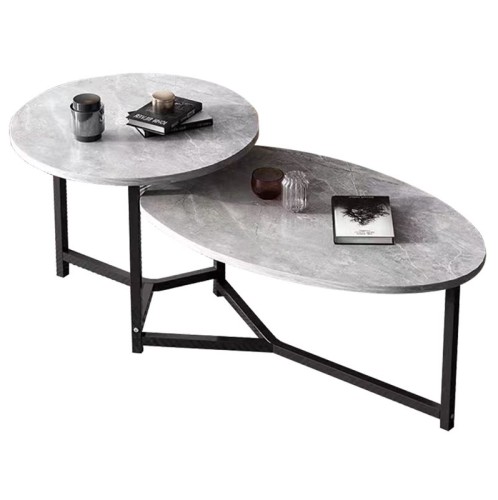 TRONIC Τραπεζάκι Σαλονιού- Καθιστικού Διπλό, Μέταλλο Μαύρο, Επιφάνεια Απόχρωση Γκρι Γκρι