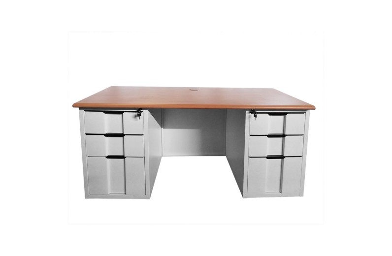 ΓΡΑΦΕΙΟ 6-Συρτάρια, Μέταλλο Βαφή Άσπρο, Επιφάνεια Απόχρωση Maple Άσπρο