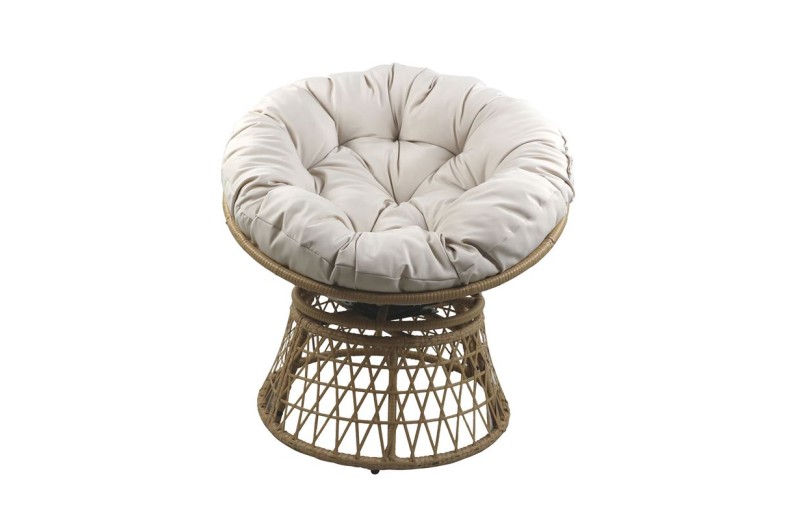 ROLLY Πολυθρόνα Κήπου-Βεράντας Περιστρεφόμενη Μεταλλική, Wicker Φυσικό, Μαξιλάρι Εκρού Εκρού