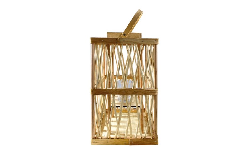 LANTERN SQUARE Φανάρι Κήπου- Βεράντας Ξύλινο, Απόχρωση Φυσικό, με Γυάλινο ποτήρι (4τμχ)