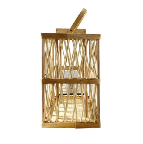 LANTERN SQUARE Φανάρι Κήπου- Βεράντας Ξύλινο, Απόχρωση Φυσικό, με Γυάλινο ποτήρι (4τμχ)