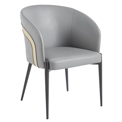 LENA Πολυθρόνα Μέταλλο Βαφή Μαύρο, Pu Ανοιχτό Γκρι Γκρι