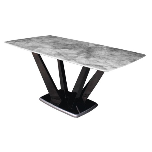 LARSON Τραπέζι Τραπεζαρίας, Ξύλο-Μέταλλο Ανθρακί,Επιφάνεια Microcrystalline Άσπρο Μάρμαρο Ανθρακί