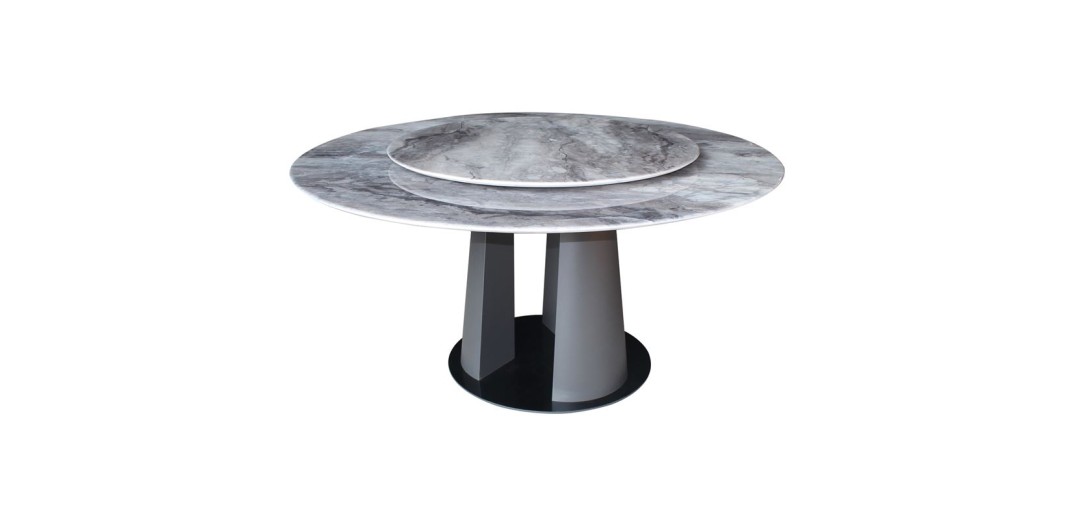 LAZY SUSAN Τραπέζι με κεντρική Περιστρεφόμενη επιφάνεια, Βάση Μέταλλο-Επιφάνεια Μάρμαρο Ανθρακί