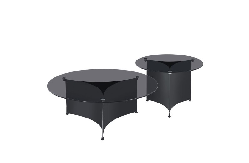 VENET Set 2 Τραπεζάκια Σαλονιού - Καθιστικού, Μέταλλο Μαύρο, Γυαλί Clear Black