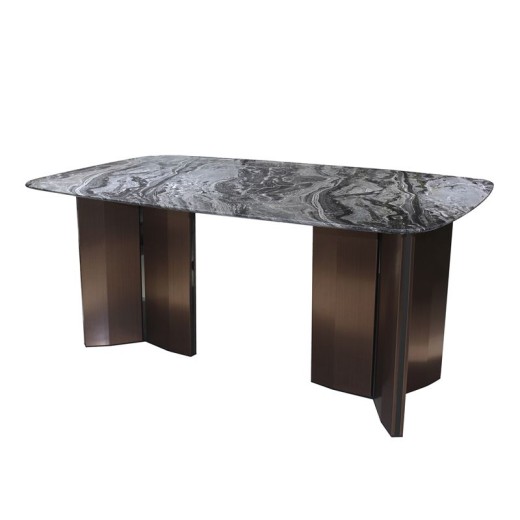 BARRY Τραπέζι Τραπεζαρίας, Επιφάνεια Μάρμαρο, Βάση Μέταλλο Απόχρωση Καρυδί Γκρι