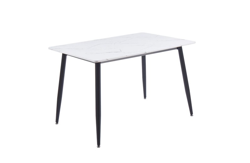 DATUM Τραπέζι Κουζίνας- Τραπεζαρίας, Μέταλλο Βαφή Μαύρο, Mdf Άσπρο Μάρμαρο Άσπρο