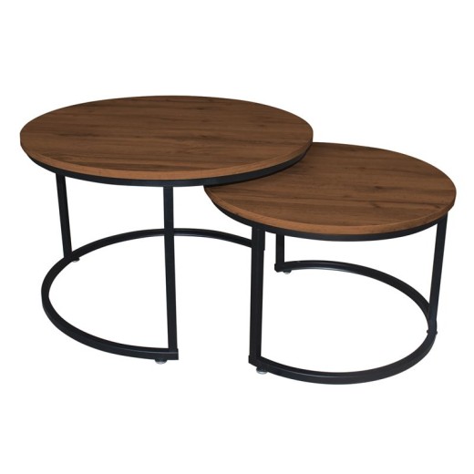 BOZZI Set-2 Τραπεζάκια Σαλονιού-Καθιστικού, Μέταλλο Βαφή Μαύρο, Απόχρωση Καρυδί Καρυδί