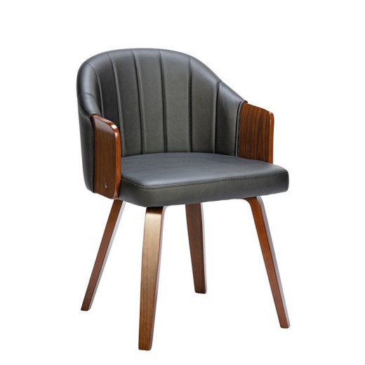 ENZO Πολυθρόνα Τραπεζαρίας Καρυδί, Pu Μαύρο Καρυδί